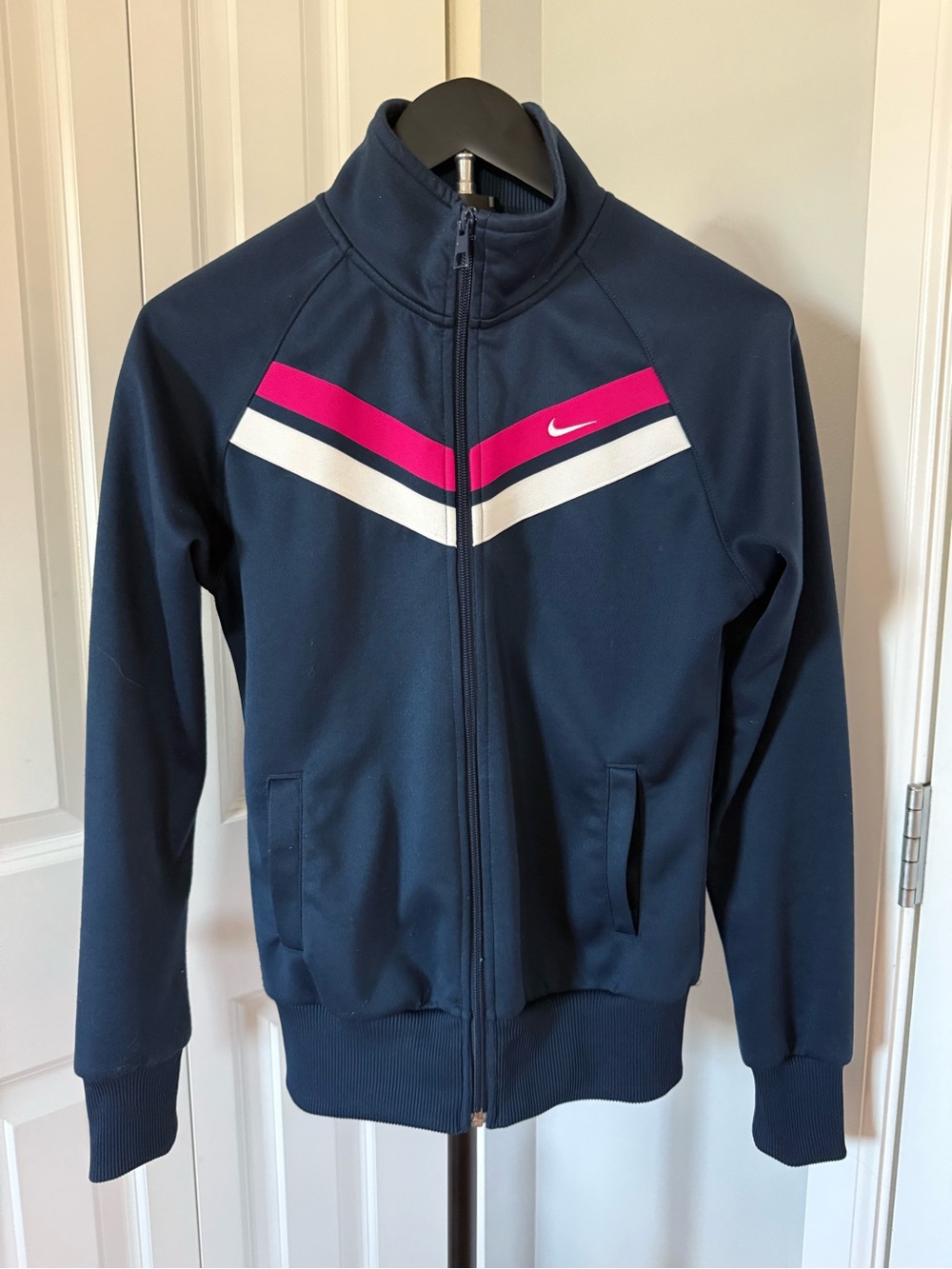 Nike Women’s Navy Track Jacket with Pink & White Chevron